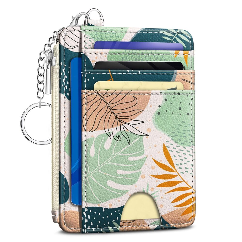 3334 Abstract Boho Leaves Credit Card Holder Small Wallet , Slim RFID